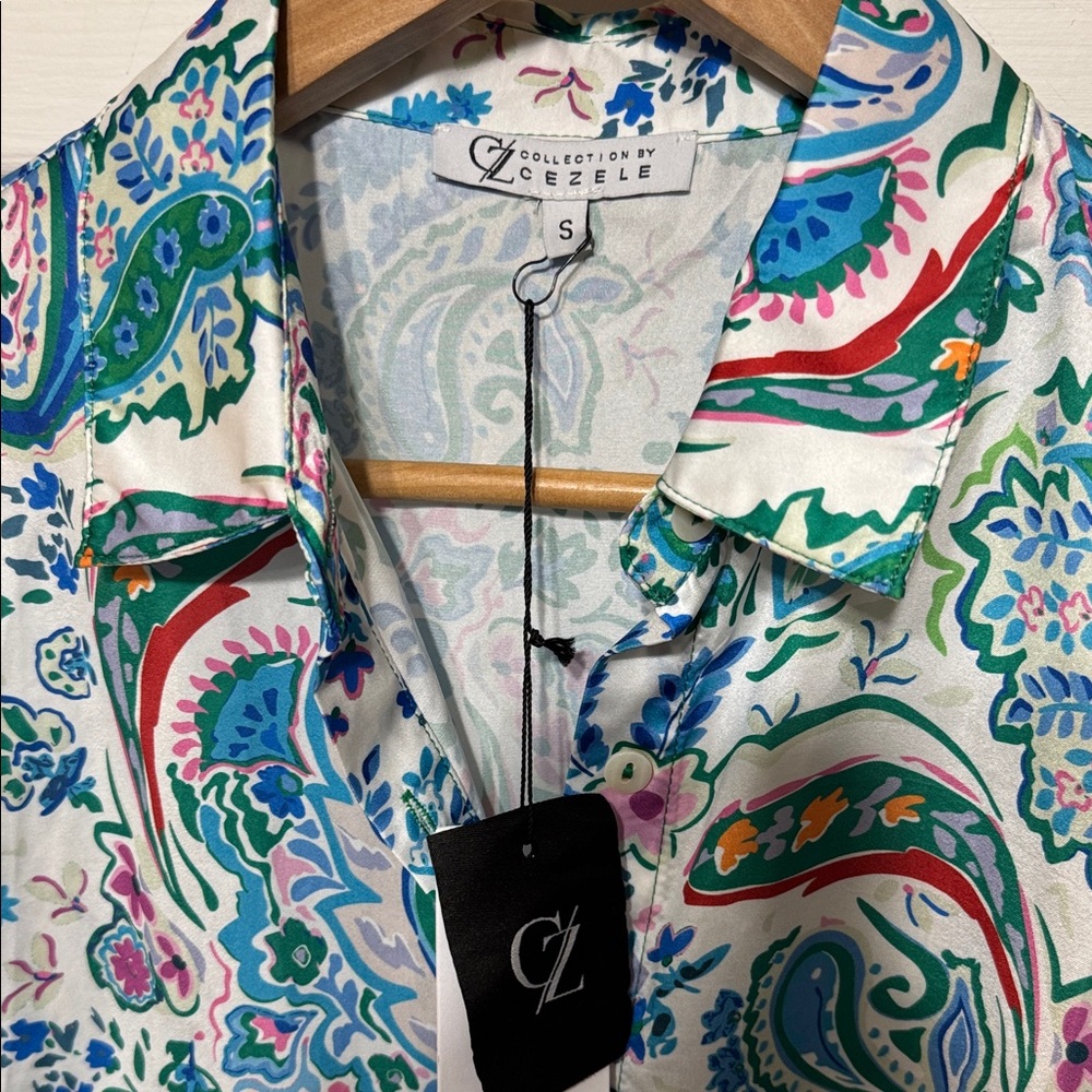 Nwt Cezele Colorful Paisley Button-Up Shirt Size Small View 2
